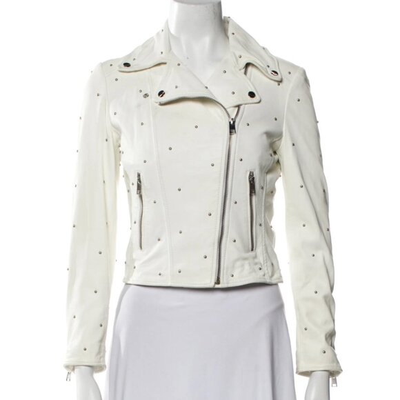 LAMARQUE Off-White Studded Leather Biker Jacket Sz XL - NWT!!!! - Picture 1 of 16